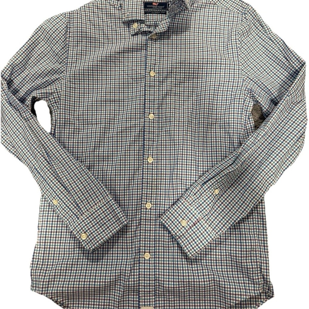 Vineyard Vines Shirt Mens XS White Blue Murray Classic Nylon Plaid Performance